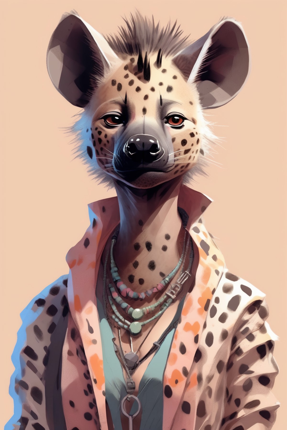 <lora:Dressed animals:1>Dressed animals - generative ai style hyena in gender neutral clothes